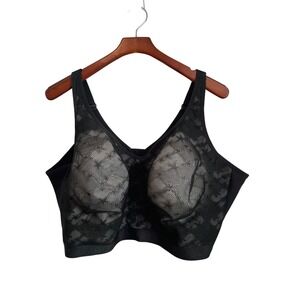 Cacique Black Star Lace Unlined Wire-Free Bra Bralette 50H Adjustable Straps‎